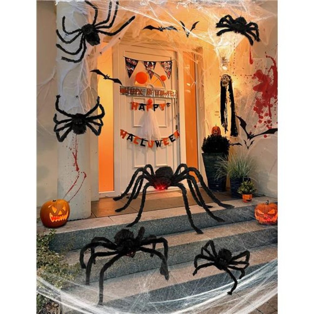 6 Packs Halloween Plush Spiders Set Scary Fake Spider for Indoor Outdoor